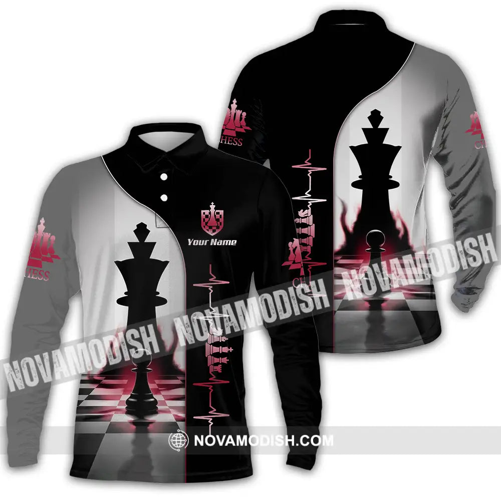 Unisex Shirt - Custom Chess Heartbeat Lover Shirt Long Sleeve Polo / S T-shirt