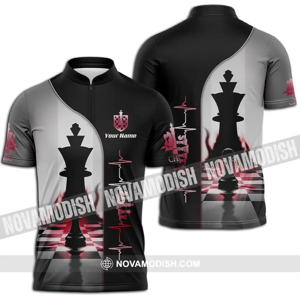 Unisex Shirt - Custom Chess Heartbeat Lover Shirt Zipper Polo Shirt / S T-shirt