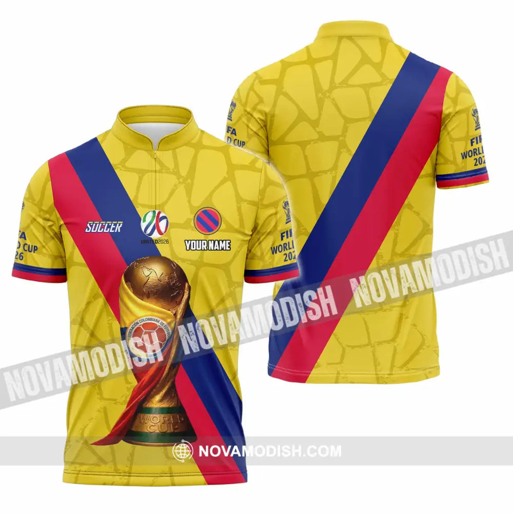 Unisex Shirt - Custom Colombia Fifa World Cup 2026 3D Shirt Zipper Polo Shirt / S T-shirt