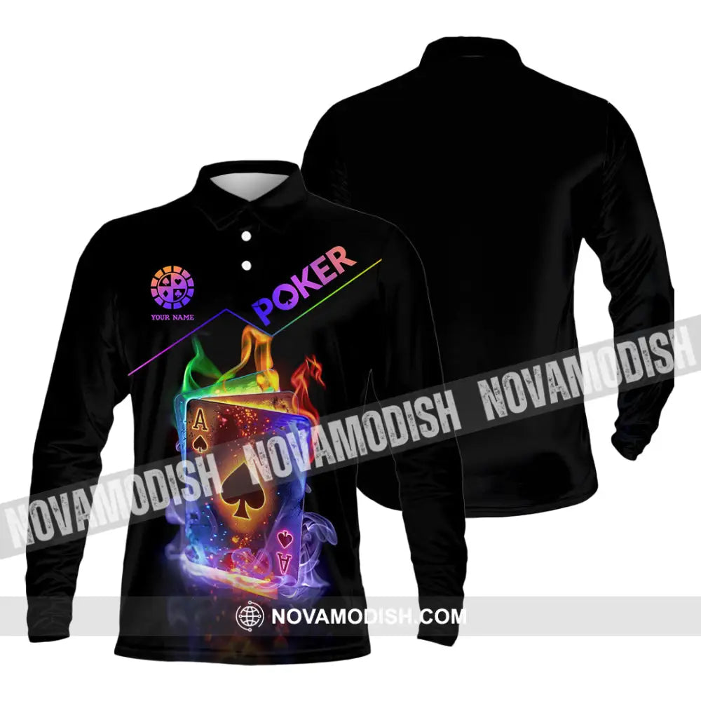 Unisex Shirt - Custom Colorful Poker Ace Card Shirt Long Sleeve Polo / S T-shirt