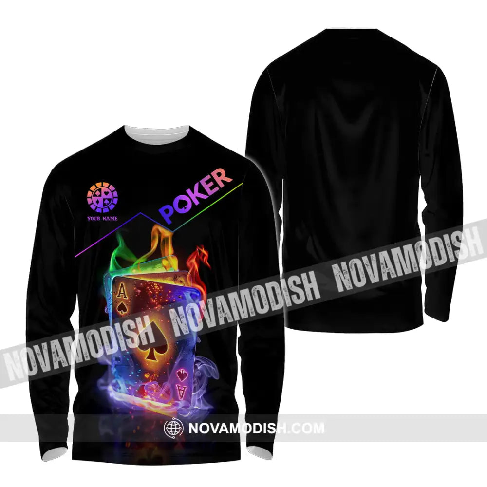 Unisex Shirt - Custom Colorful Poker Ace Card Shirt Long Sleeve Shirt / S T-shirt