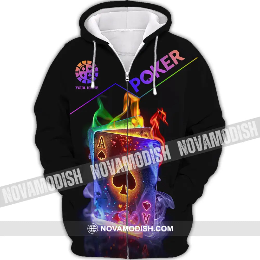 Unisex Shirt - Custom Colorful Poker Ace Card Shirt Zipper Hoodie / S T-shirt