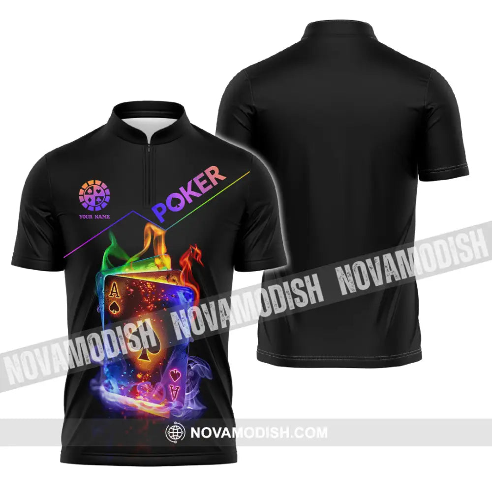Unisex Shirt - Custom Colorful Poker Ace Card Shirt Zipper Polo Shirt / S T-shirt
