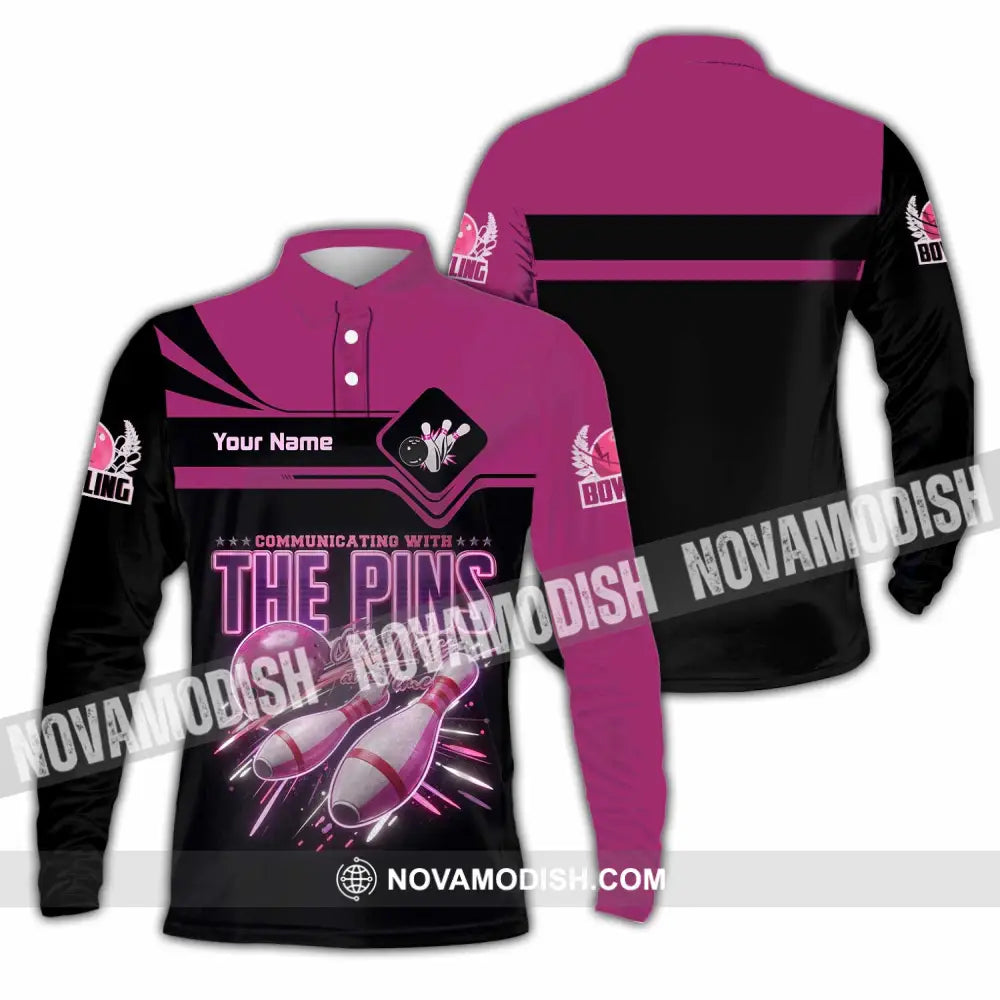 Unisex Shirt - Custom Communicating With The Pins Bowling Shirt - Long Sleeve Polo / S - T-shirt