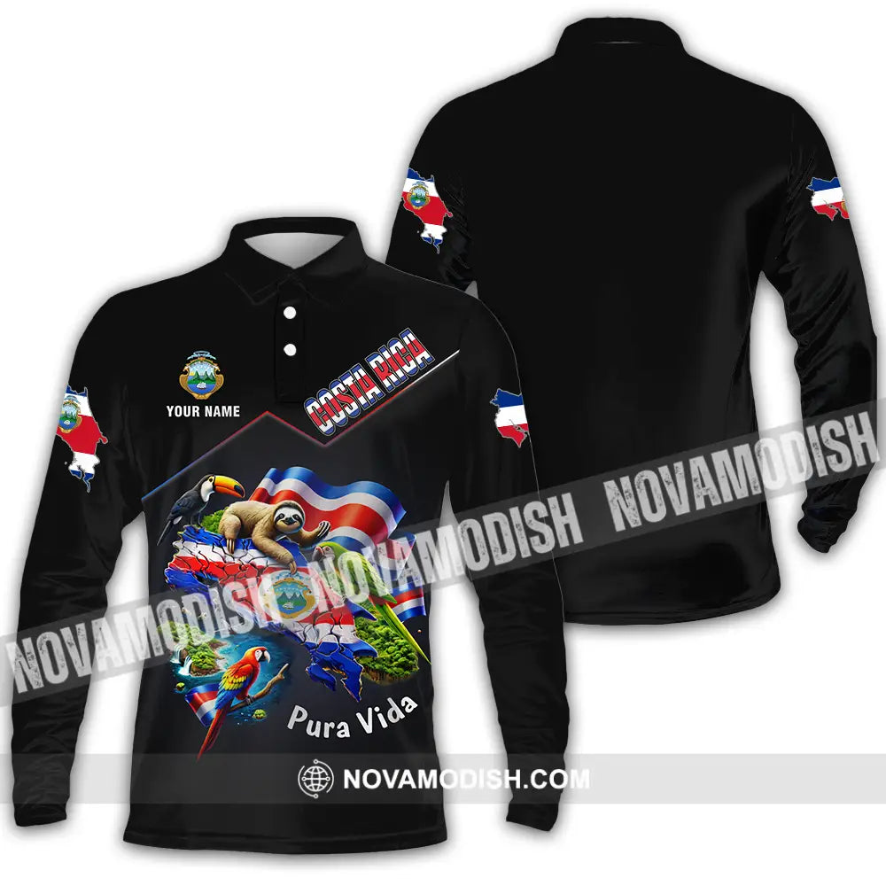 Unisex Shirt - Custom Costa Rica Pura Vida 3D Shirt Long Sleeve Polo / S T-shirt