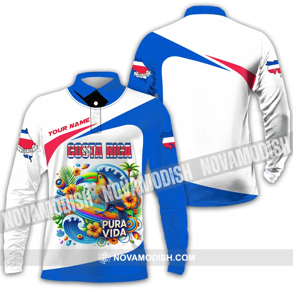 Unisex Shirt - Custom Costa Rica Pura Vida 3D Shirt Long Sleeve Polo / S T-shirt