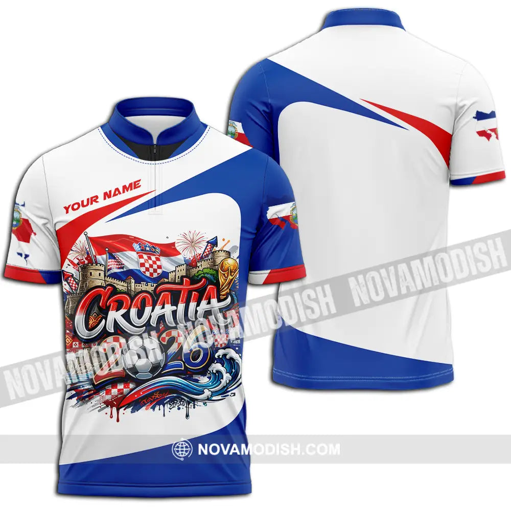 Unisex Shirt - Custom Croatia Fifa Club World Cup 2026 3D Shirt Zipper Polo Shirt / S T-shirt