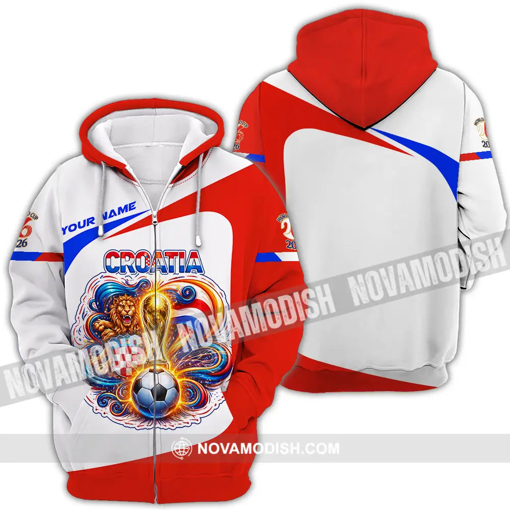Unisex Shirt - Custom Croatia FIFA World Cup 2026 3D Shirt Zipper Hoodie / S T-shirt