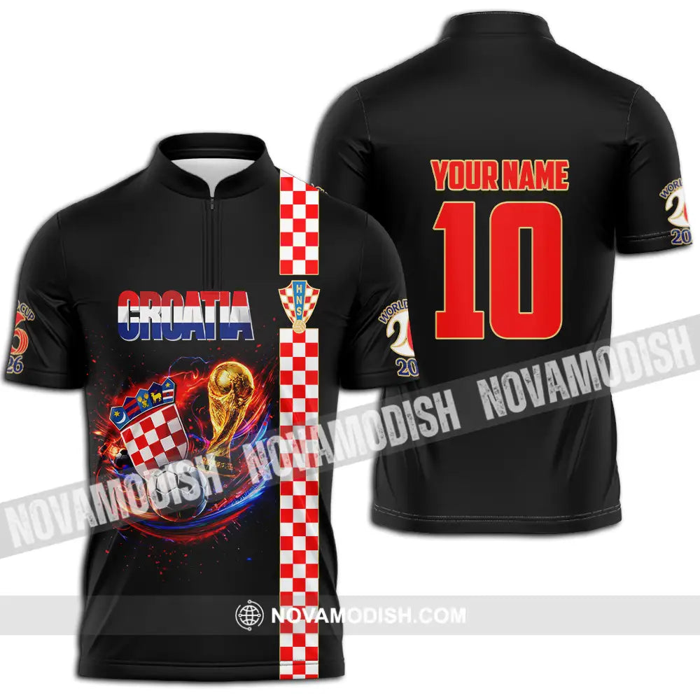 Unisex Shirt - Custom Croatia FIFA World Cup 2026 3D Shirt Zipper Polo Shirt / S T-shirt