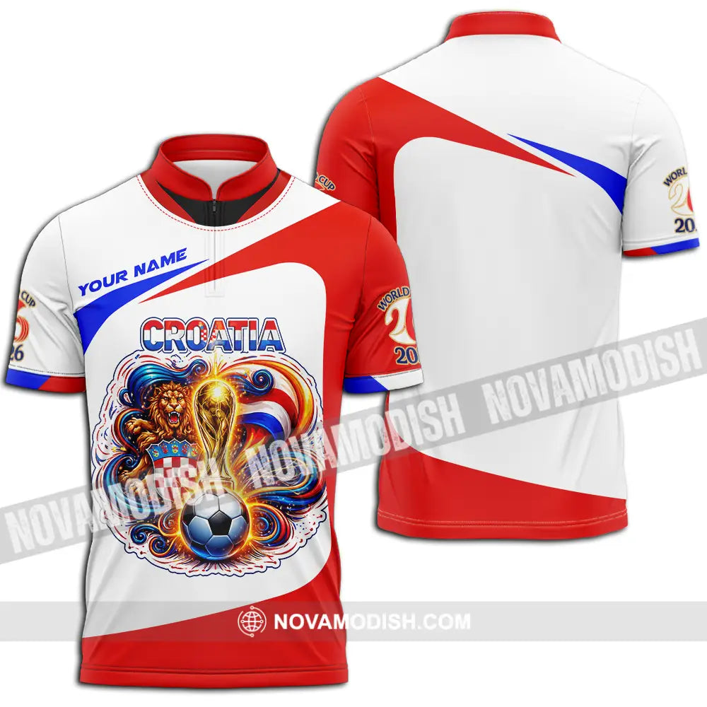 Unisex Shirt - Custom Croatia FIFA World Cup 2026 3D Shirt Zipper Polo Shirt / S T-shirt