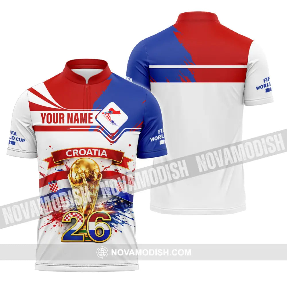 Unisex Shirt - Custom Croatia Fifa World Cup 2026 3D Shirt Zipper Polo Shirt / S T-shirt