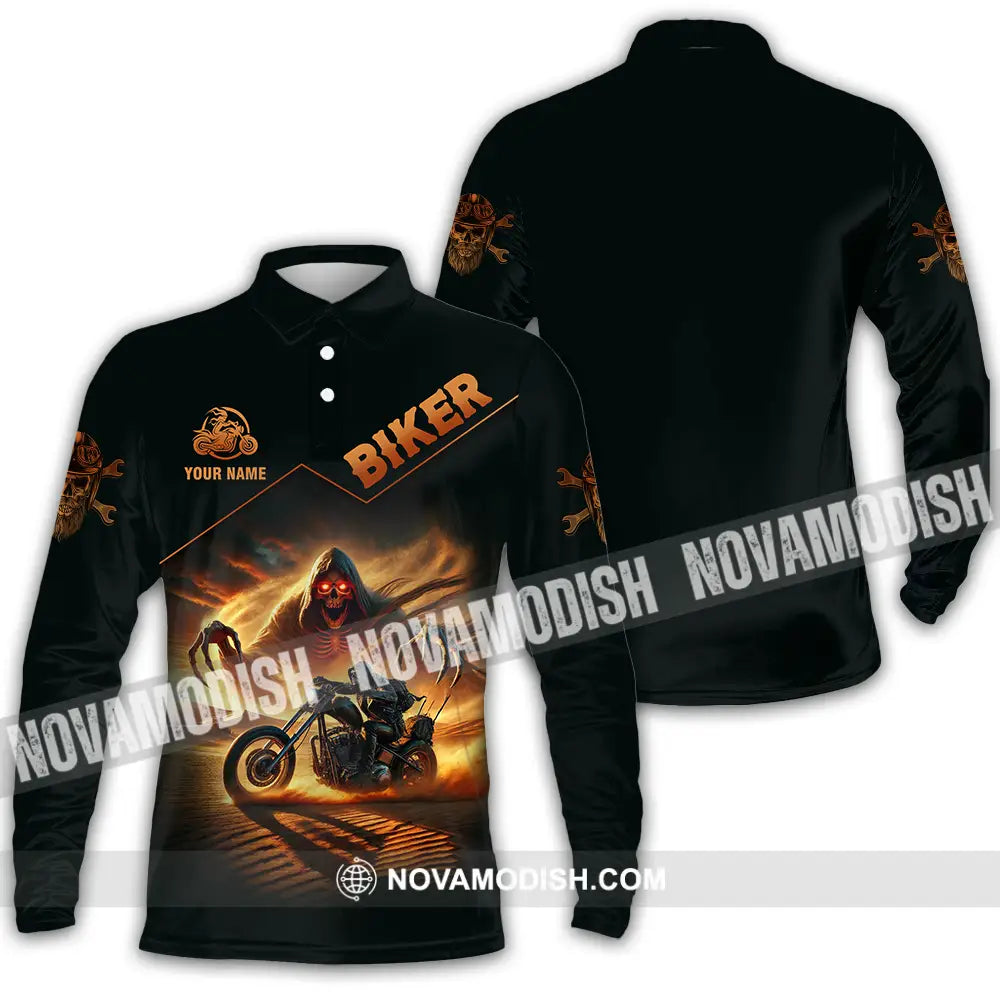 Unisex Shirt - Custom Death Biker Cool Biker Biker Shirt Long Sleeve Polo / S T-shirt