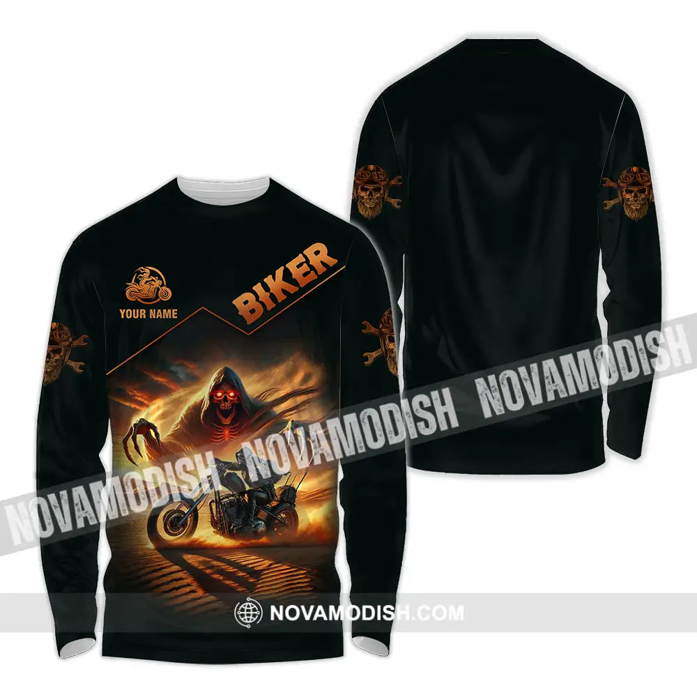Unisex Shirt - Custom Death Biker Cool Biker Biker Shirt Long Sleeve Shirt / S T-shirt
