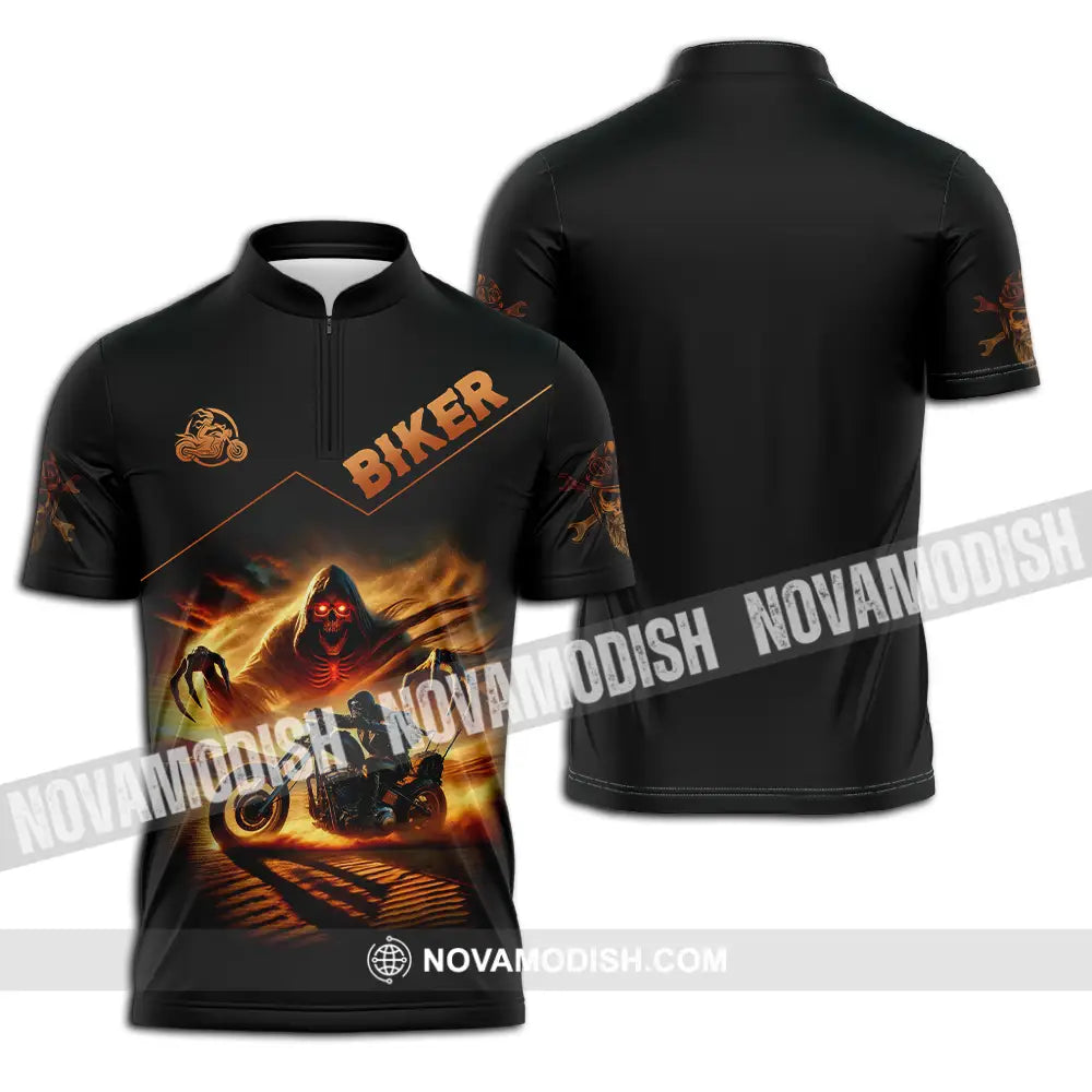Unisex Shirt - Custom Death Biker Cool Biker Biker Shirt Zipper Polo Shirt / S T-shirt