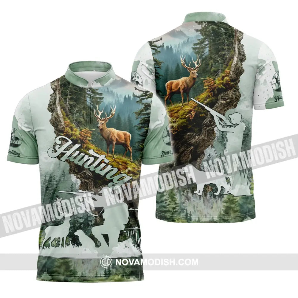 Unisex Shirt - Custom Deer Hunting Shirt Zipper Polo Shirt / S T-shirt