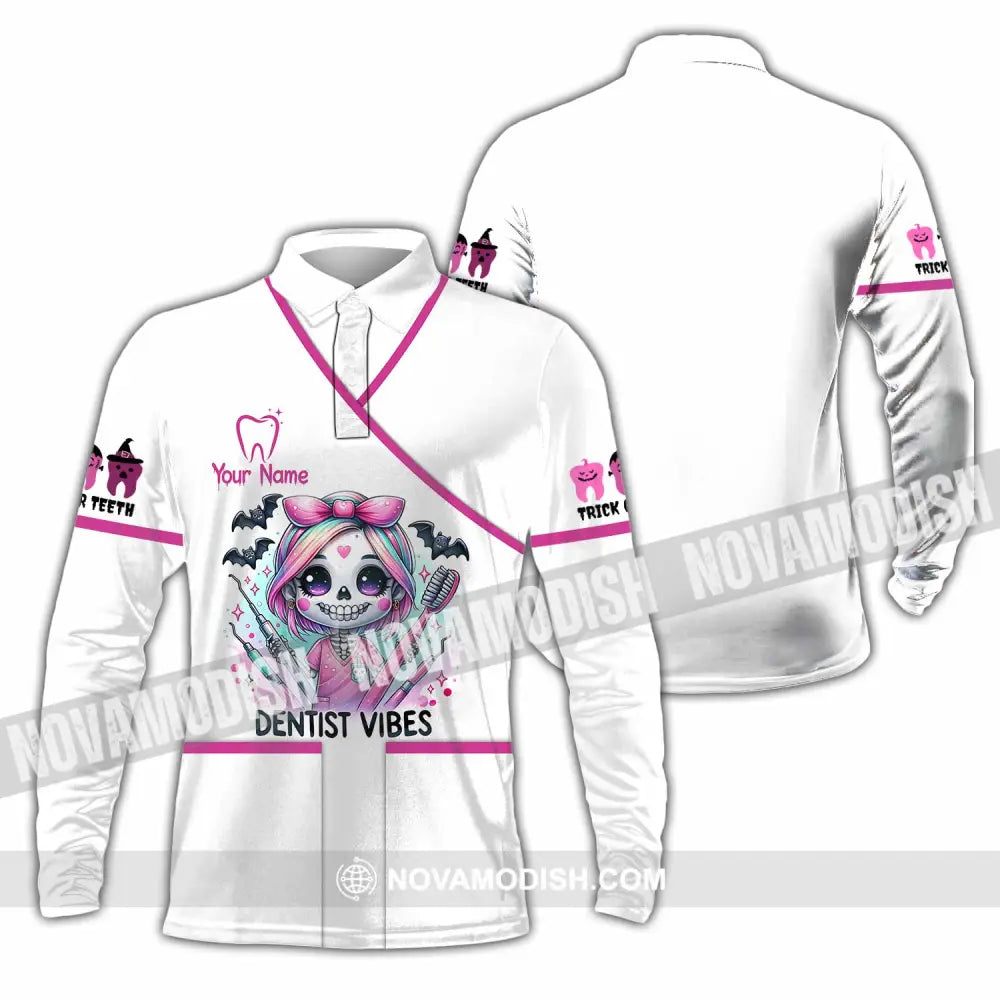 Unisex Shirt - Custom Dentist Halloween Vibes Shirt Long Sleeve Polo / S T-shirt