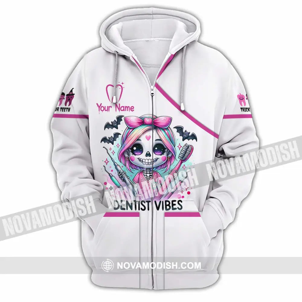 Unisex Shirt - Custom Dentist Halloween Vibes Shirt Zipper Hoodie / S T-shirt