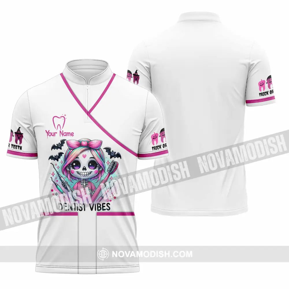 Unisex Shirt - Custom Dentist Halloween Vibes Shirt Zipper Polo Shirt / S T-shirt