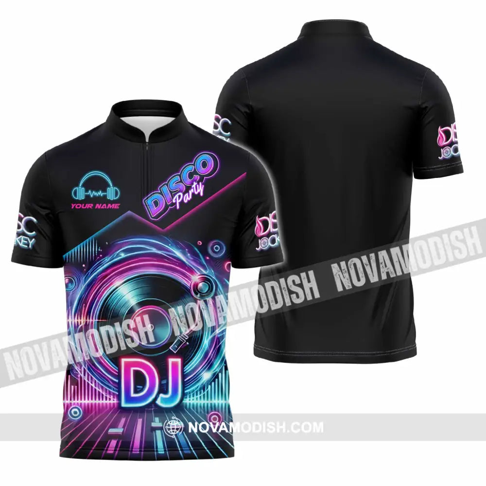 Unisex Shirt - Custom Disco Party DJ Shirt Zipper Polo Shirt / S T-shirt