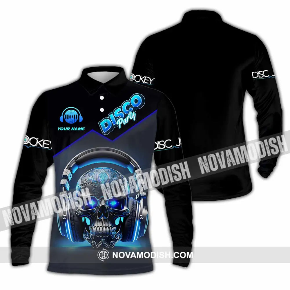Unisex Shirt - Custom Disco Party Skull Shirt Long Sleeve Polo / S T-shirt