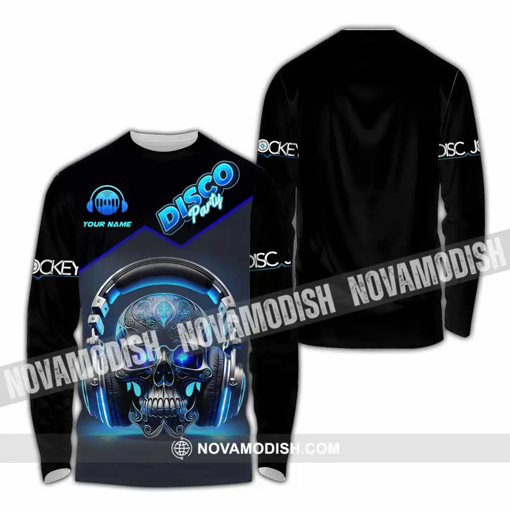 Unisex Shirt - Custom Disco Party Skull Shirt Long Sleeve Shirt / S T-shirt