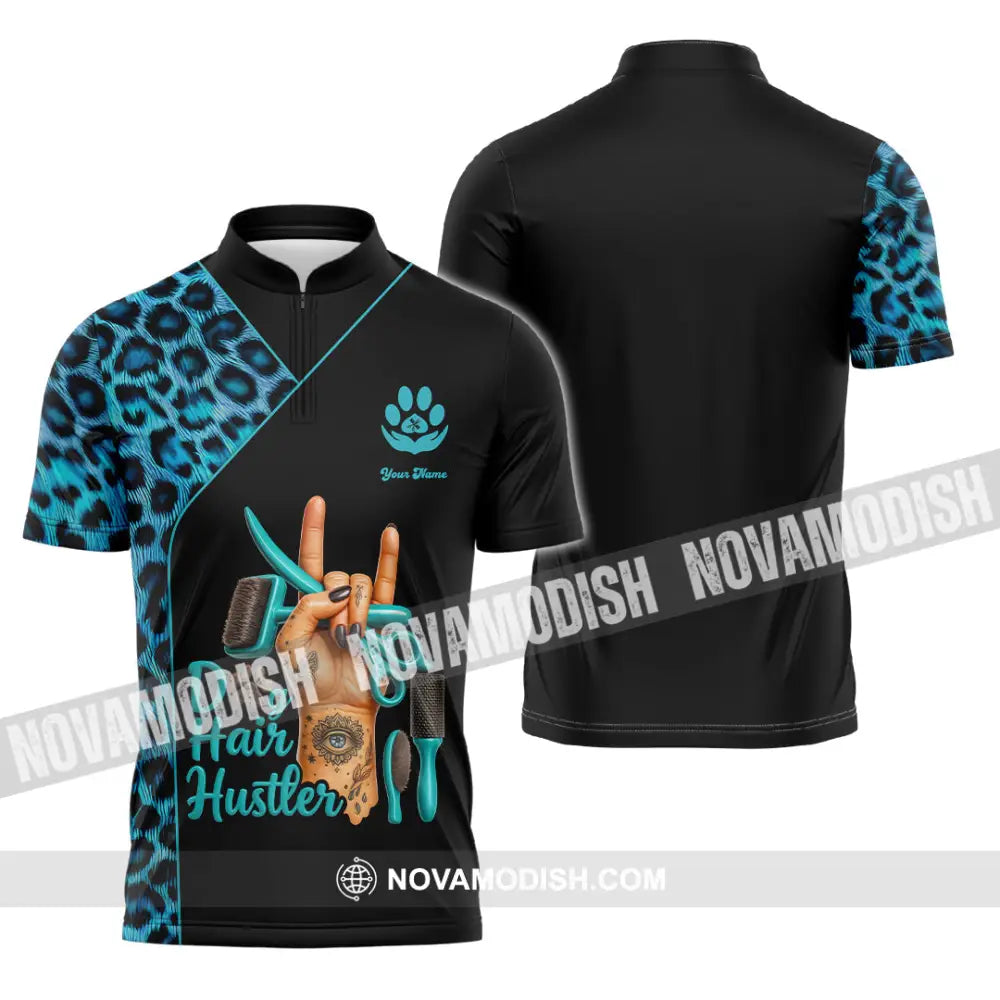 Unisex Shirt - Custom Dog Hair Hustler Groomer Shirt Zipper Polo Shirt / S T-shirt