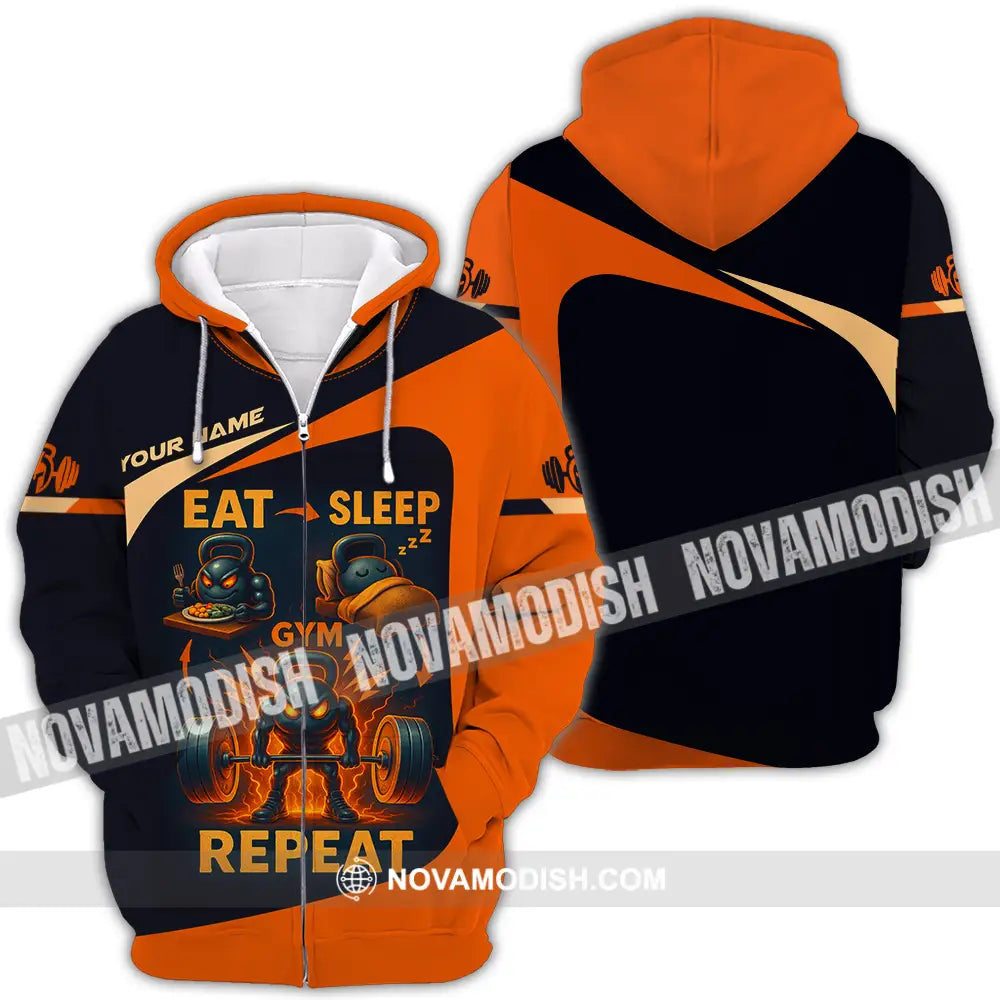 Unisex Shirt - Custom Eat Sleep Gym And Repeat Shirt Zipper Hoodie / S T-shirt