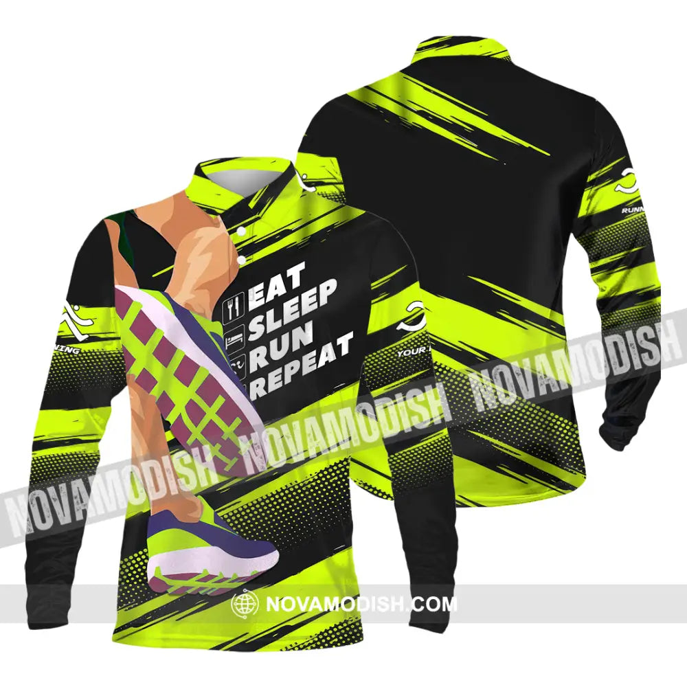 Unisex Shirt - Custom Eat Sleep Run Repeat 3D Shirt Long Sleeve Polo / S T-shirt