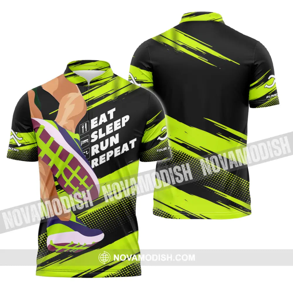Unisex Shirt - Custom Eat Sleep Run Repeat 3D Shirt Zipper Polo Shirt / S T-shirt