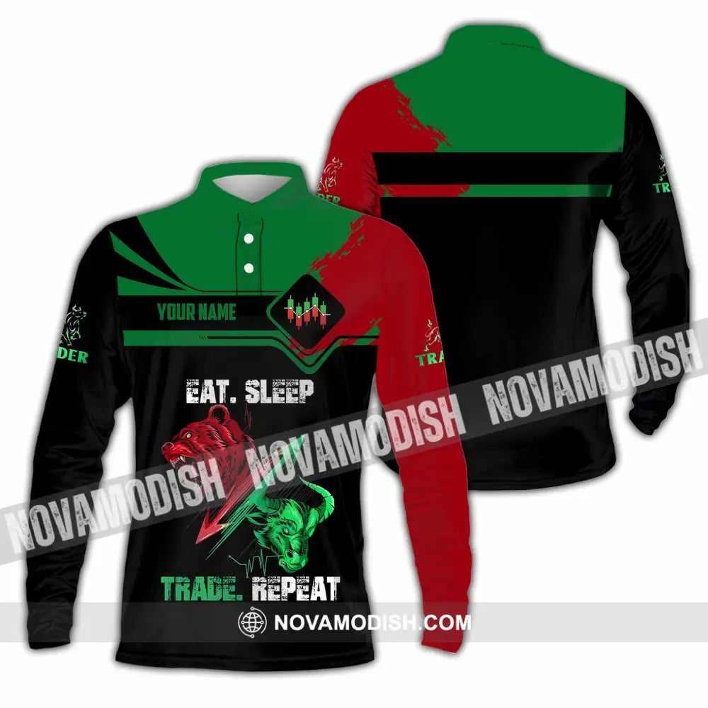 Unisex Shirt - Custom Eat Sleep Trade Repeat 3D Shirt Long Sleeve Polo / S T-shirt