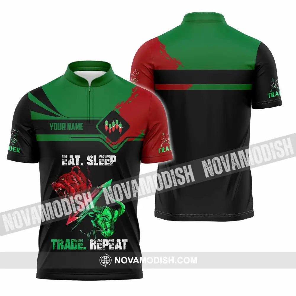 Unisex Shirt - Custom Eat Sleep Trade Repeat 3D Shirt Zipper Polo Shirt / S T-shirt