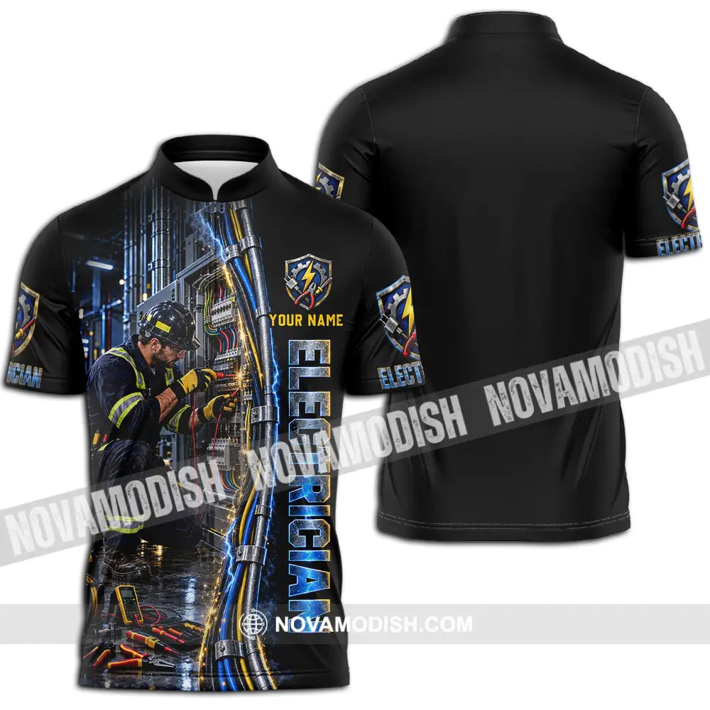 Unisex Shirt - Custom Electrician Shirt - Zipper Polo Shirt / S - T-shirt