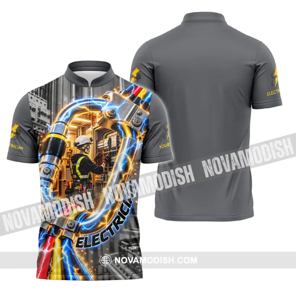 Unisex Shirt - Custom Electrician Shirt - Zipper Polo Shirt / S - T-shirt