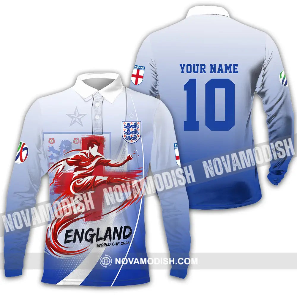 Unisex Shirt - Custom England FIFA World Cup 2026 3D Shirt Long Sleeve Polo / S T-shirt