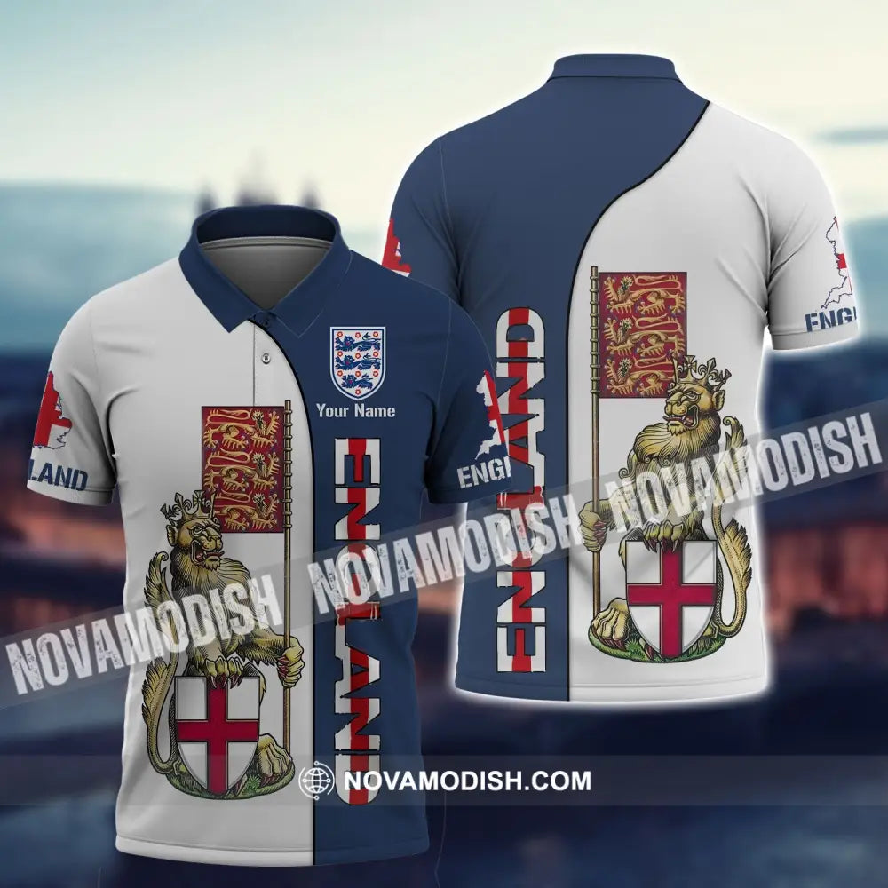 Unisex Shirt - Custom England Football Name T-Shirt England Three Lion Polo Shirt / S T-shirt