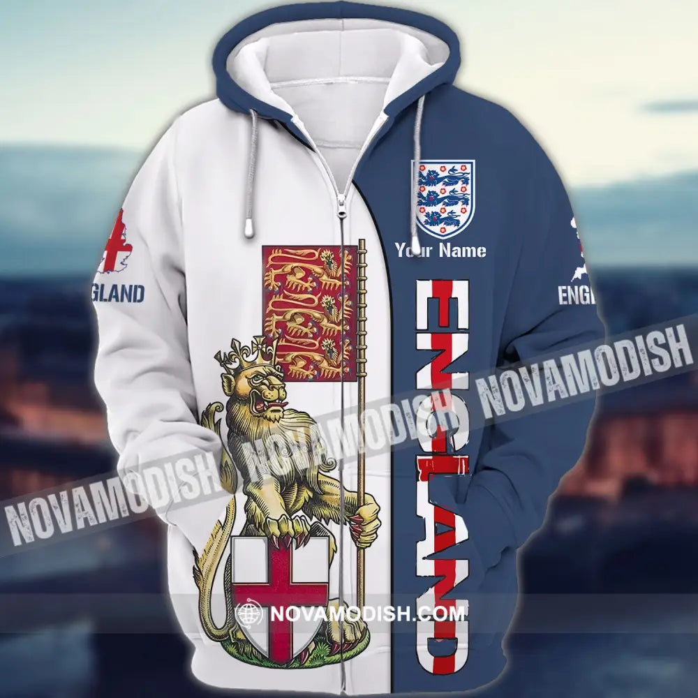 Unisex Shirt - Custom England Football Name T-Shirt England Three Lion Zipper Hoodie / S T-shirt