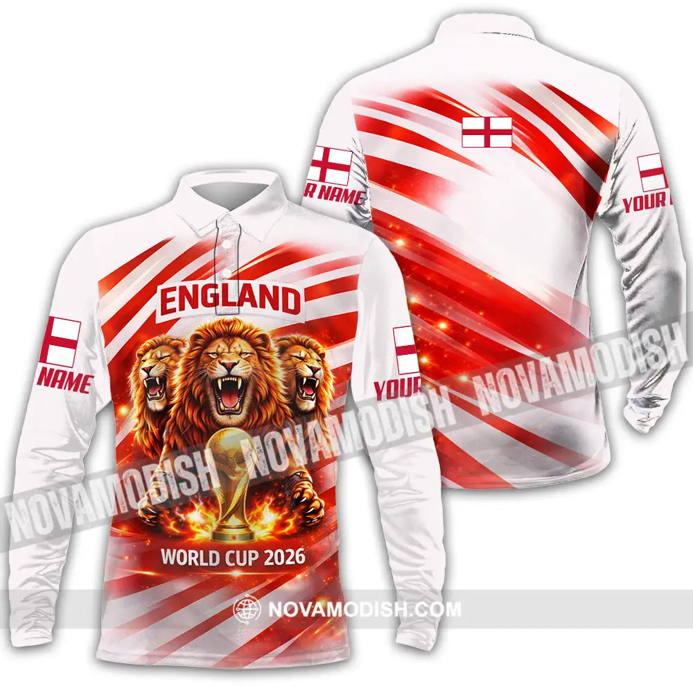 Unisex Shirt - Custom England World Cup 2026 3D Shirt - Long Sleeve Polo / S - T-shirt