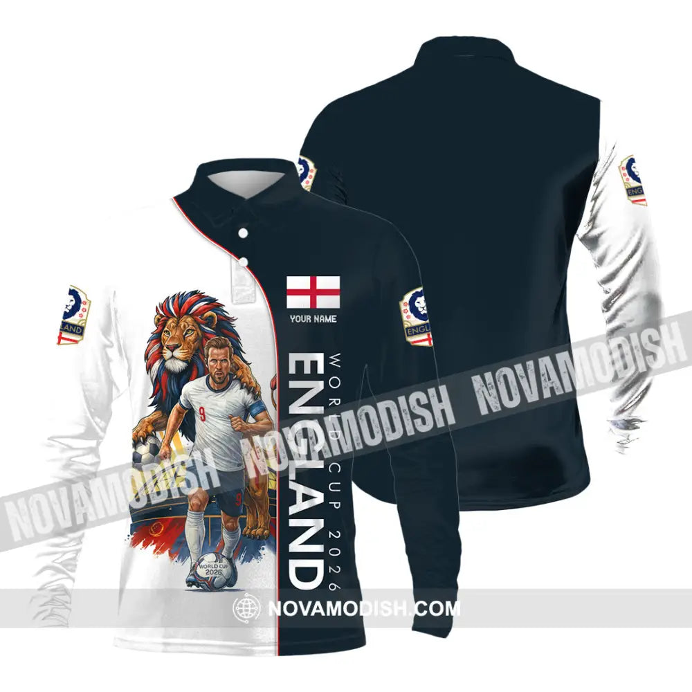 Unisex Shirt - Custom England World Cup 2026 3D Shirt Long Sleeve Polo / S T-shirt