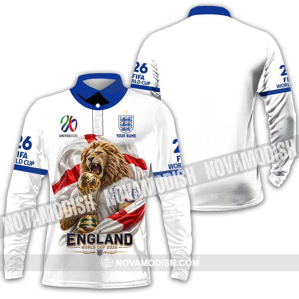 Unisex Shirt - Custom England World Cup 2026 3D Shirt - Long Sleeve Polo / S - T-shirt