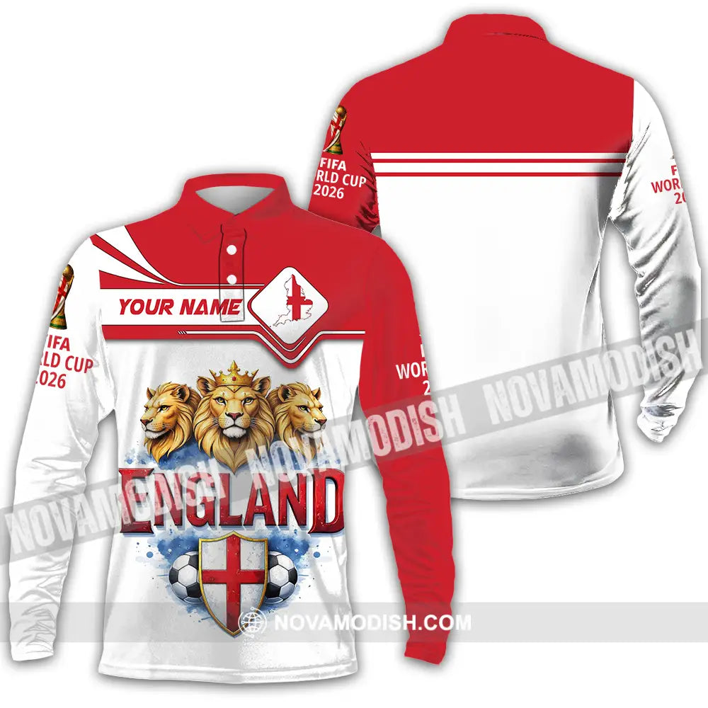 Unisex Shirt - Custom England World Cup 2026 3D Shirt Long Sleeve Polo / S T-shirt