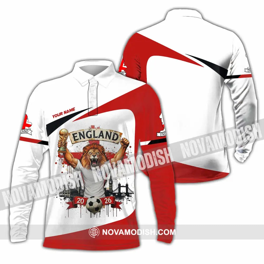 Unisex Shirt - Custom England World Cup 2026 3D Shirt Long Sleeve Polo / S T-shirt