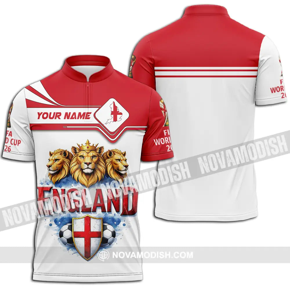 Unisex Shirt - Custom England World Cup 2026 3D Shirt Zipper Polo Shirt / S T-shirt