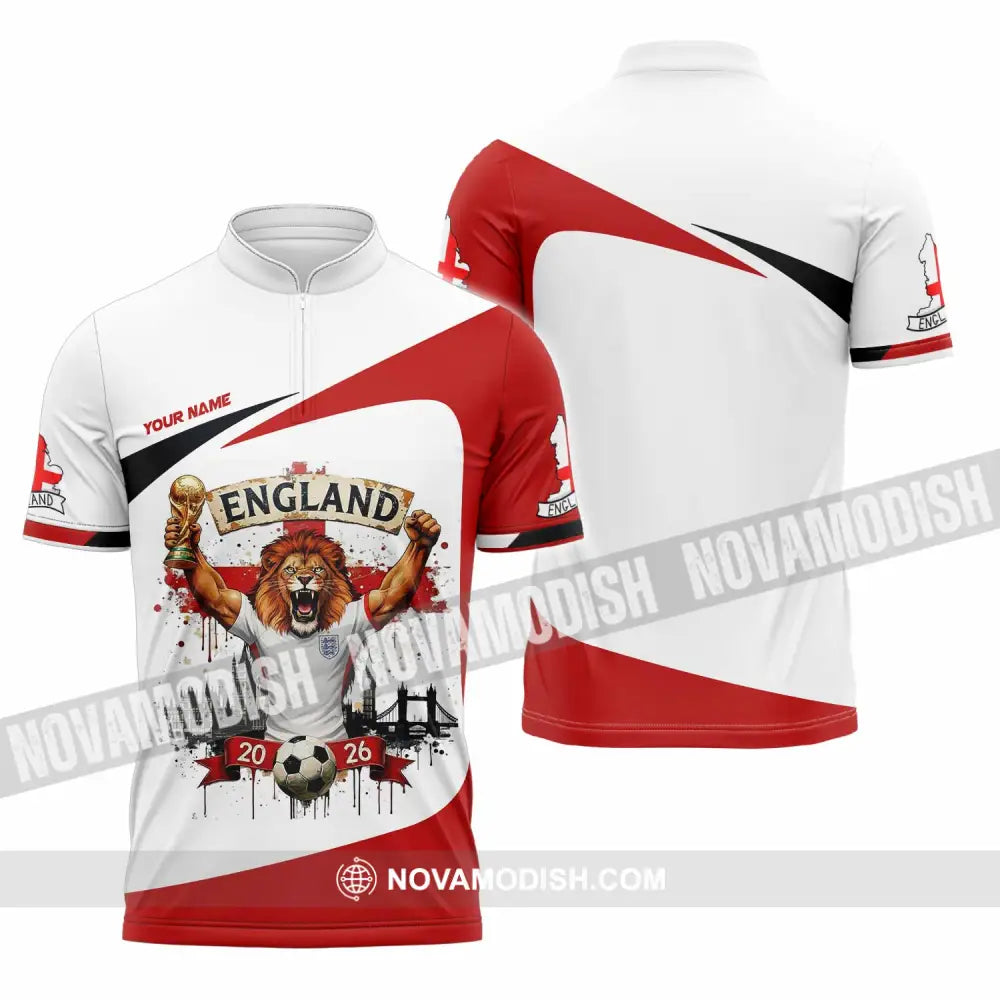 Unisex Shirt - Custom England World Cup 2026 3D Shirt Zipper Polo Shirt / S T-shirt