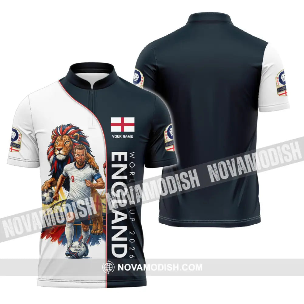 Unisex Shirt - Custom England World Cup 2026 3D Shirt Zipper Polo Shirt / S T-shirt