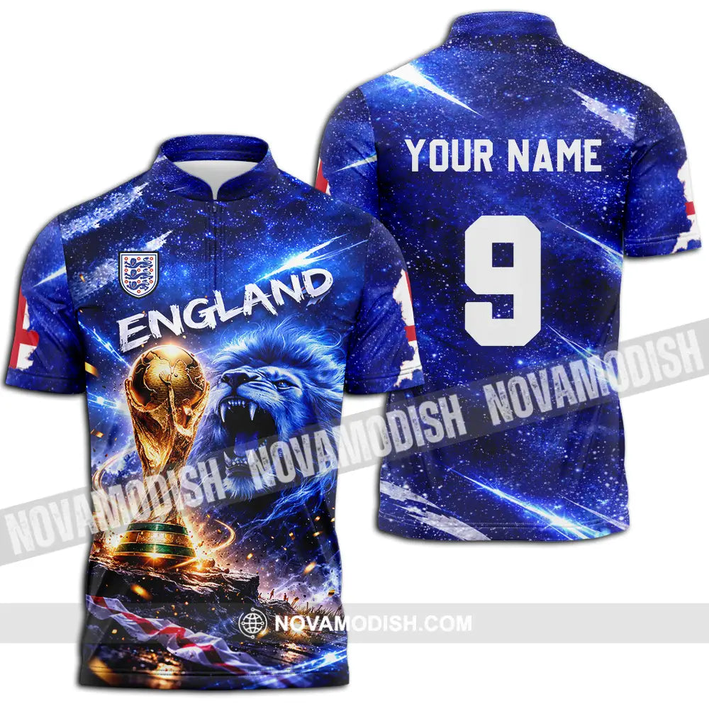 Unisex Shirt - Custom England World Cup 2026 3D Shirt Zipper Polo Shirt / S T-shirt