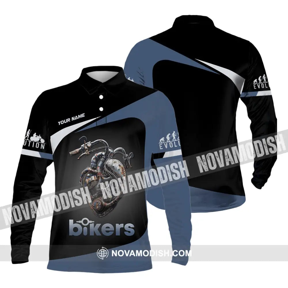 Unisex Shirt - Custom Evolution Heart Biker Shirt Long Sleeve Polo / S T-shirt
