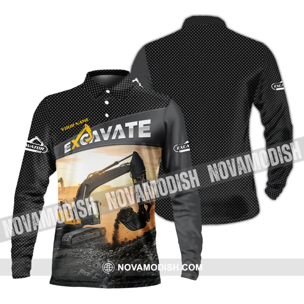 Unisex Shirt - Custom Excavator Shirt - Long Sleeve Polo / S - T-shirt