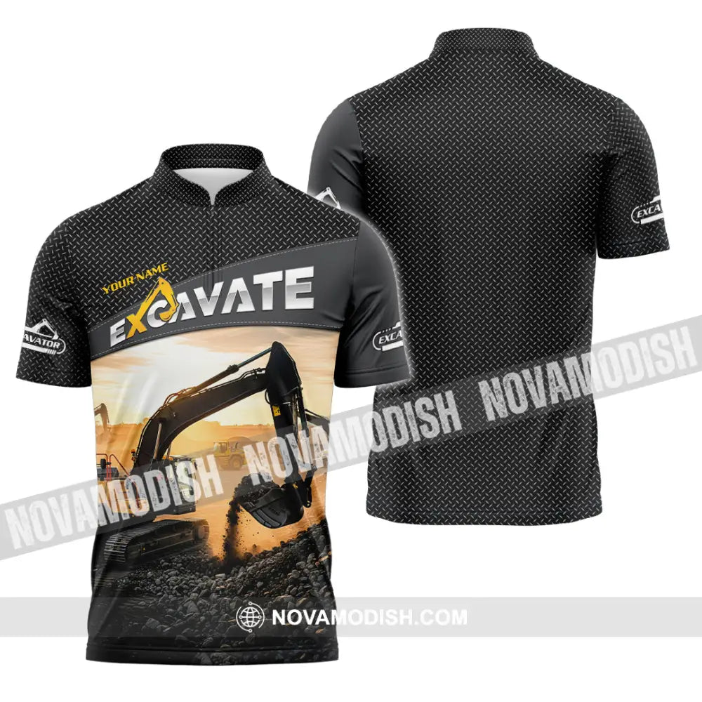 Unisex Shirt - Custom Excavator Shirt - Zipper Polo Shirt / S - T-shirt