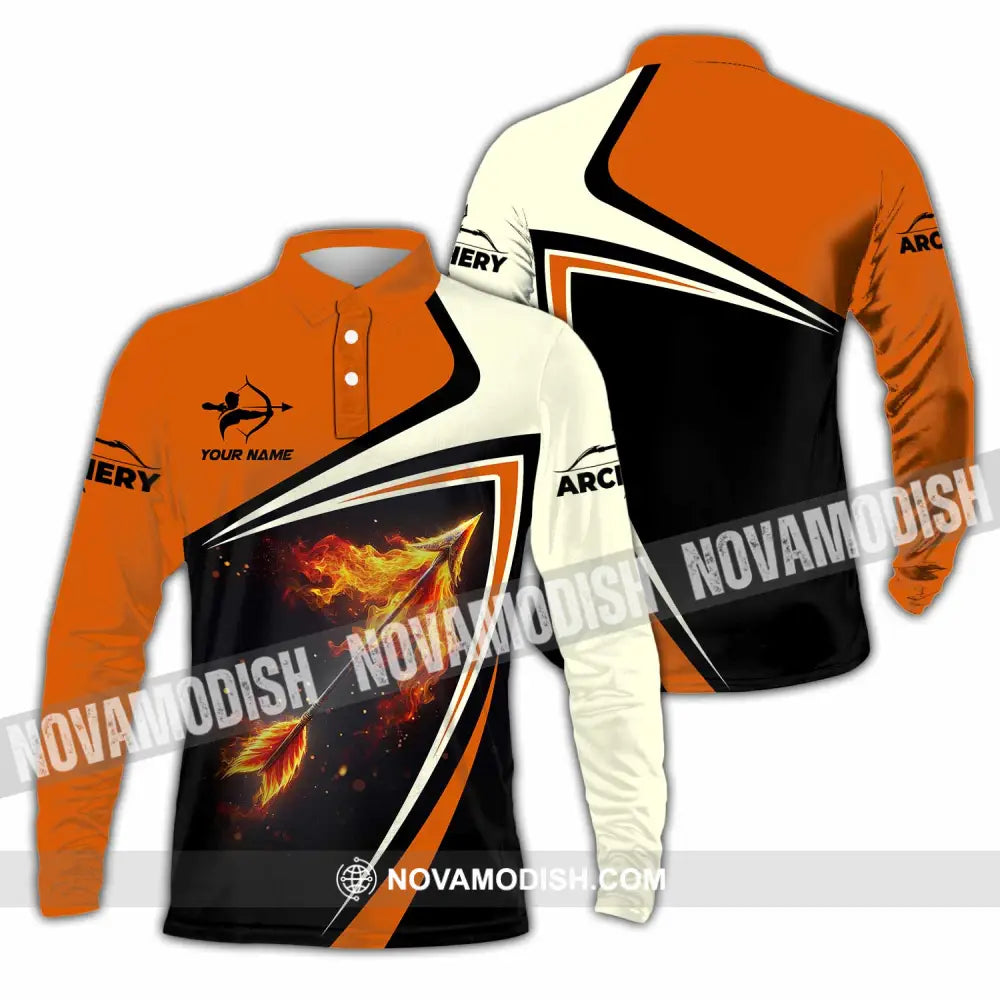 Unisex Shirt - Custom Fire Archery Lover Shirt Long Sleeve Polo / S T-shirt