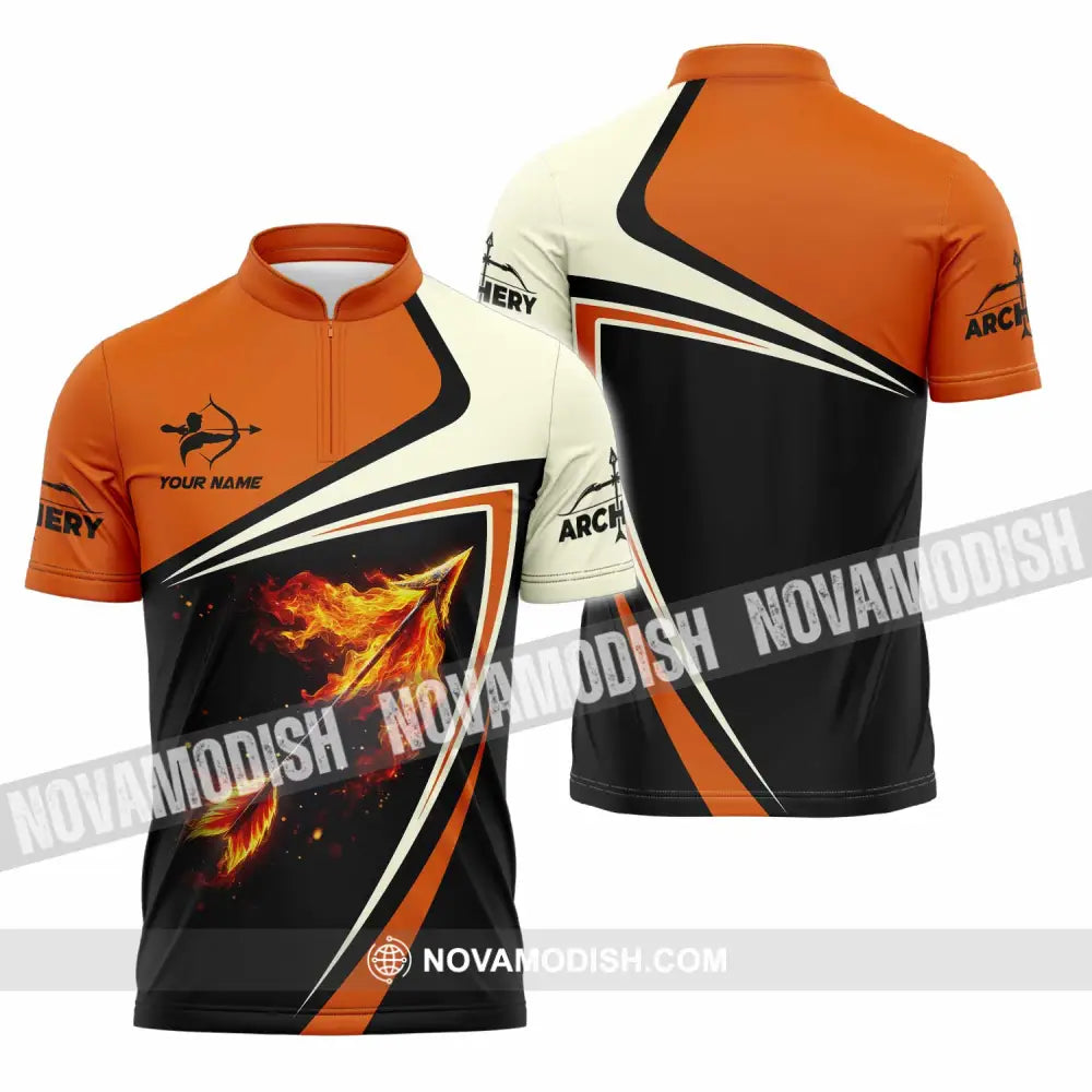 Unisex Shirt - Custom Fire Archery Lover Shirt Zipper Polo Shirt / S T-shirt